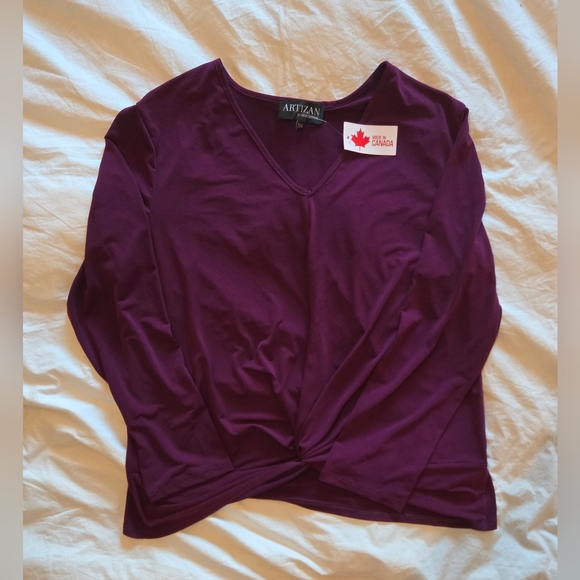 CDN! Robin Barré; Size XL; Burgundy/Purple Long Sleeve Top; Twist Knot at Bottom - Picture 12 of 14